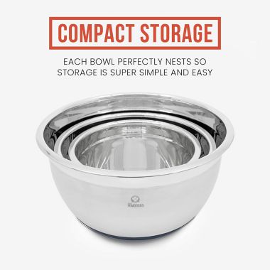 Chef Pomodoro Stainless Steel Mixing Bowls with Lids, 3 Piece Set (1.5Qt, 3Qt, 5Qt) Navy. View a larger version of this product image.