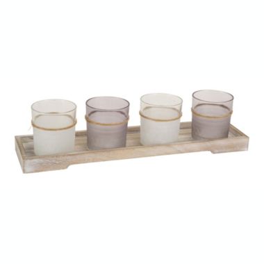 Melrose Decorative Candle Garden (Set Of 2 ) 3.25"H Glass, Includes Tray 15"L Wood. View a larger version of this product image.