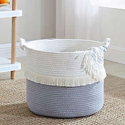 Ornavo Home Medium Round Woven Cotton Rope Boho Tassels Storage Basket