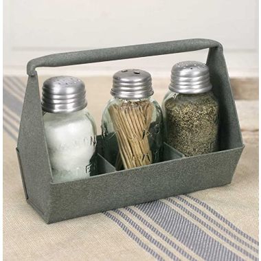 Primitive Industrial Galvanized Toolbox MASON Jar Salt & Pepper & Tooth pick Caddy by CTW Home Collection. View a larger version of this product image.