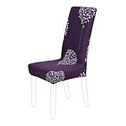 PiccoCasa Elastic Leaf Pattern Dining Chair Slipcover Purple And White, 1 Piece