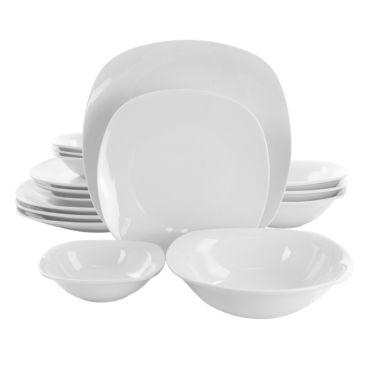 Gibson Home Zen Cafe 16 Piece Square Fine Ceramic Dinnerware Set in White. View a larger version of this product image.