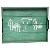 Elegant Designs "Happy Hour" Decorative Wood Serving Tray with Black Metal Handles, 15.5"L x 12"W - Aqua Wash