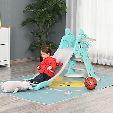 Children Toy Playset with Basketball Hoop for Outside Games Kids Slide with Basketball Frame Sturdy Toddler Playground Slipping Slide Climber for Indoor Outdoors Use 