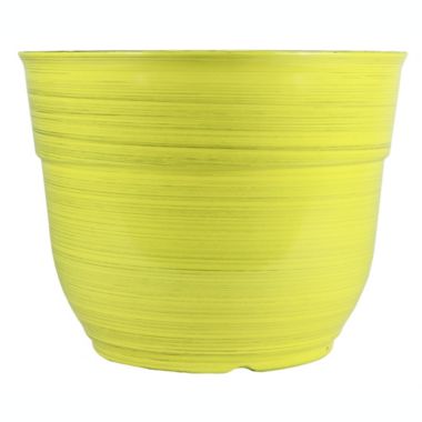 Garden Elements Glazed Brushed Happy Large Plastic Planter, Bright Yellow, 15. View a larger version of this product image.