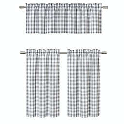 GoodGram Country Plaid Gingham 3 Pc Kitchen Curtain Tier & Valance Set - 58 in. W x 36 in. L, Gray