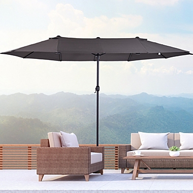 Outsunny 15ft Patio Umbrella Double-Sided Outdoor Market Extra Large Umbrella with Crank Handle for Deck, Lawn, Backyard and Pool, Grey. View a larger version of this product image.