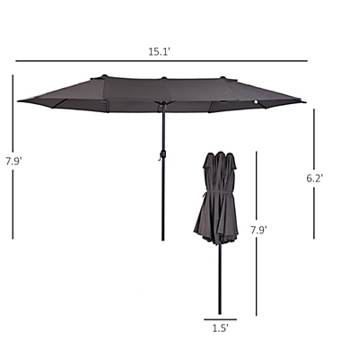 Outsunny 15ft Patio Umbrella Double-Sided Outdoor Market Extra Large Umbrella with Crank Handle for Deck, Lawn, Backyard and Pool, Grey. View a larger version of this product image.