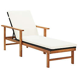 vidaXL Sun Lounger with Cushion Poly Rattan and Solid Acacia Wood