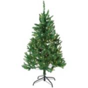Sunnydaze Indoor Pre-Lit Faux Tannenbaum Slim Holiday Evergreen Christmas Tree with Hinged Branches and Warm White Lights - 4&#39; - Green