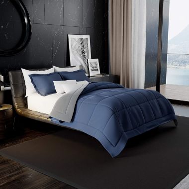 Jacler 3-Piece Lightweight Reversible All Season Down Alternative Comforter 1800 Thread Count Set - King - Navy/Dark Gray. View a larger version of this product image.