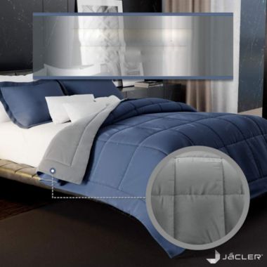 Jacler 3-Piece Lightweight Reversible All Season Down Alternative Comforter 1800 Thread Count Set  - King - Navy/Dark Gray. View a larger version of this product image.