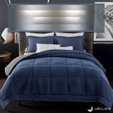 Jacler 3-Piece Lightweight Reversible All Season Down Alternative Comforter 1800 Thread Count Set  - King - Navy/Dark Gray. View a larger version of this product image.