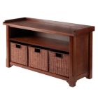 Alternate image 0 for Milan 4-Pc Storage Bench with 3 Wicker Baskets, Walnut
