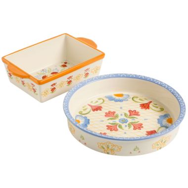 Laurie Gates Tierra Hand Painted 2 Piece 1.8 Qt Pie Dish and 1.6 Qt Bakeware Set. View a larger version of this product image.