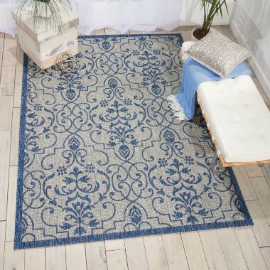 Nourison Garden Party Ivory/Blue Indoor/Outdoor Area Rug GRD04 7'10"X10'6". View a larger version of this product image.