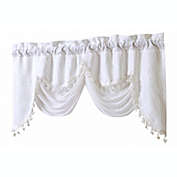 Kate Aurora Georgina Ultra Luxurious Raised Jacquard And Fringed Trimmed Austrian Window Valance - 52 in. W x 28 in. L, White