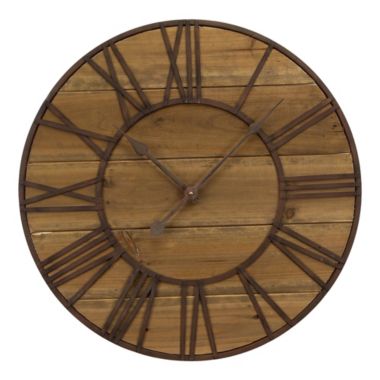 Melrose Decorative Round Roman Numeral Wall Clock 23.5"D Wood/Metal (1 Aa Batteries, Not Included). View a larger version of this product image.