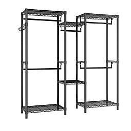 Idealhouse Black Metal Clothes Rack with 0.98 in. Diameter Rods 75 in. W x 76.77 in. H