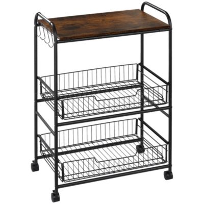 3 Tier Metal Rolling Utility Storage Kitchen Trolley Cart Island Service Dining 