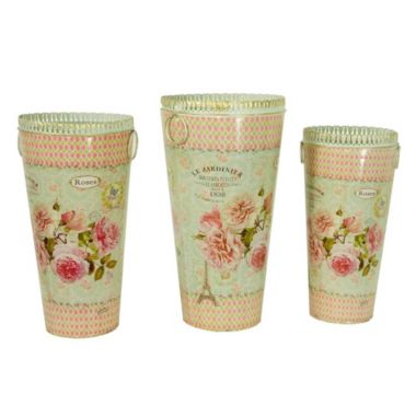 Dolce Mela French Country Planters Tall Cylinder Vintage Metal Decorative Vases & Umbrella Holder (Set Of 3). View a larger version of this product image.