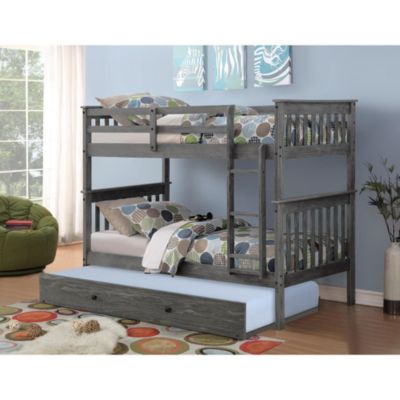 Donco Kids  Twin/Twin Mission Bunk Bed With Trundle Bed Brushed Grey Finish