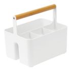 Alternate image 0 for mDesign Plastic Kitchen Tote, Divided Basket Bin with Wood Handle