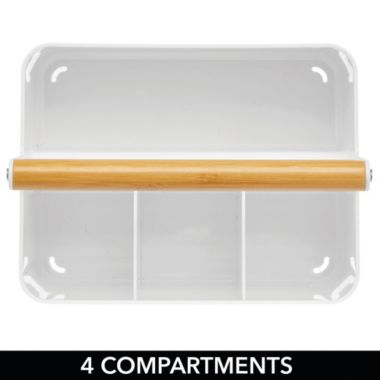 mDesign Plastic Kitchen Tote, Divided Basket Bin with Wood Handle. View a larger version of this product image.
