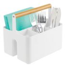 Alternate image 3 for mDesign Plastic Kitchen Tote, Divided Basket Bin with Wood Handle