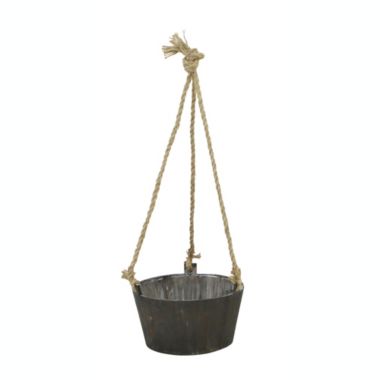 Cheungs Home Indoor Outdoor Decorative Accent Round Wooden Planter With Rope Handle. View a larger version of this product image.