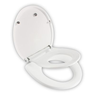 UMIEN Potty Training Seat Ideal 2 in 1 Toilet Seat For Toddlers & Adults- Space Saving Solution For Kids Potty Training Easy To Install Convertible Toilet Seat, Round, White, Free Soap Holder Included