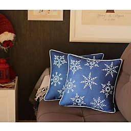 HomeRoots 2-Pack Christmas Snowflakes Throw Pillow Cover in Blue - 18
