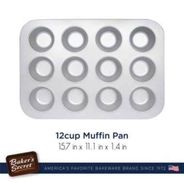 Baker's Secret 12cup Muffin Pan, 2Layers Non-stick Coating, Aluminized Steel, Dark Gray, Superb Collection. View a larger version of this product image.