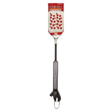 G.E.I. Nuts and Bolts BBQ Spatula - Stainless Steel Grilling Tool, Slotted Turner, Novel Wrench-shaped Handle, 1pc. View a larger version of this product image.