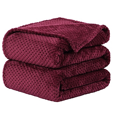 PiccoCasa Flannel Fleece Bed Blankets and Throws for Sofa, Soft Warm Microfiber Blanket, Mesh Fuzzy Plush 330GSM Lightweight Decorative Solid Blankets for Bed 60"x78" Burgundy. View a larger version of this product image.