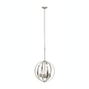 Elegant Designs 18" Modern Orb Adjustable 3-Light Metal And Clear Glass Hanging Ceiling Pendant, Brushed Nickel
