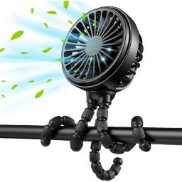 Necano, Mini Stroller Fan Clip-on for Baby, Small Portable Fan Rechargeable, Handheld, USB Cooling Fan with 3 Adjustable Speeds   Flexible Tripod for Travel, Car Seat, Camping, Bedroom