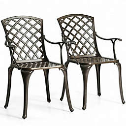 Costway Outdoor Aluminum Dining Set of 2 Patio Bistro Chairs