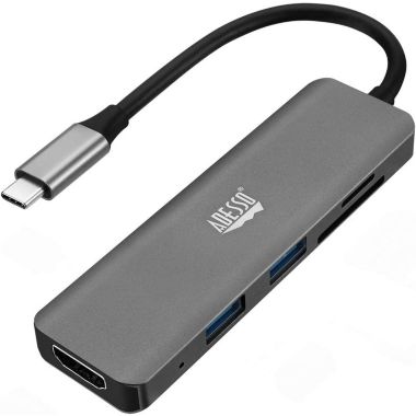 Adesso - Docking Station USB-C 6-in-1 4K HDMI 1 ISB-C 2 USB-A 3.0 + Power Delivery 2x Card Reader TAA Compliant PC/Mac/Android - Grey. View a larger version of this product image.
