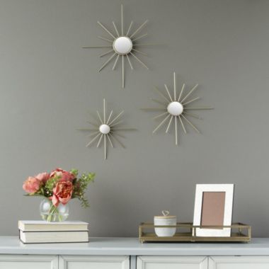 HomeRoots Home Decor S 3 Gold Mirror Burst Metal Wall Decor - 321180. View a larger version of this product image.