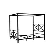 Slickblue Queen size 4-Post Metal Canopy Bed Frame in Black