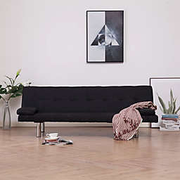vidaXL Sofa Bed with Two Pillows Black Fabric