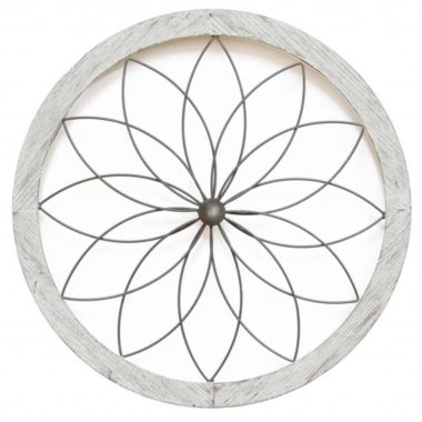HomeRoots Home Decor Distressed Chic Flower Metal and Wood Wall Decor - 321205. View a larger version of this product image.