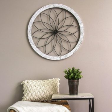 HomeRoots Home Decor Distressed Chic Flower Metal and Wood Wall Decor - 321205. View a larger version of this product image.
