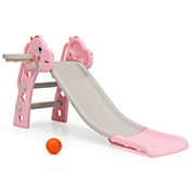 Slickblue 3 in 1 Kids Slide Baby Play Climber Slide Set with Basketball Hoop -Pink