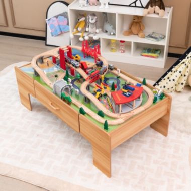 Costway Kids Wooden Train Table Playset | Bed Bath & Beyond