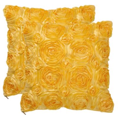 PiccoCasa 3D Rose Faux Silk Satin Throw Pillow Cover 16" X 16" Gold Tone 2 Pcs