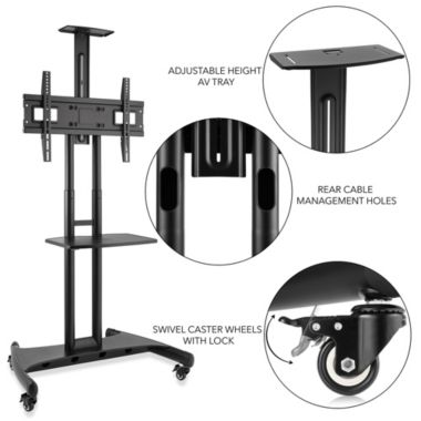 Mount Factory Rolling TV Cart Mobile TV Stand for 40-65 inch Flat Screen, LED, LCD, OLED, Plasma, Curved TV's - Universal Mount with Wheels. View a larger version of this product image.