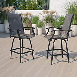 Emma + Oliver Patio Bar Height Stools Set of 2, All-Weather Textilene Swivel Stools in Gray
