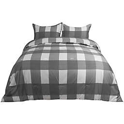 PiccoCasa Comfortable 3-Piece Plaid Comforter Bedding Set Down Alternative Comforter Set with 2 Piece Pillow Shams Soft and Lightweight for All-Season White Grey King
